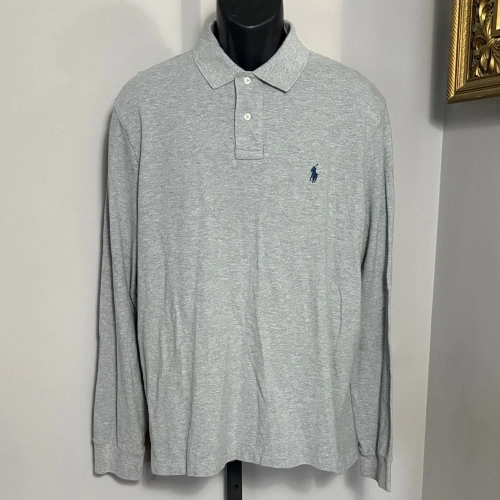 Polo Ralph Lauren VINTAGE Custom Fit XL Gray Long Sleeve Polo Shirt